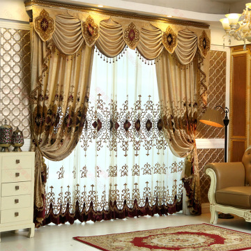 Custom Italian Valance: European Embroidered Sheer Luxury Curtains for Living Room Décor