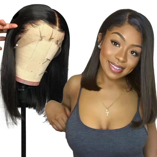 13x6 Bob Cut Human Lace Front Wigs Pre Plucked Peruvian Straight Black Hair Blunt Bob Short Human Hair Lace Wig