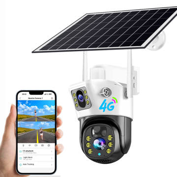 4G Solar Powered Wireless Security Camera with Dual Lens, 10W Solar Panel, 12000mAh Battery, and PIR Human Detection Auto-Tracking