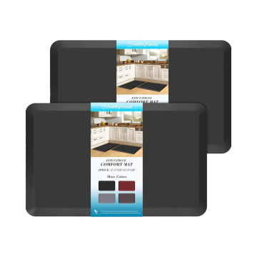 HappyTrends 2 PC Black EVA Anti-Fatigue Kitchen Mat - Heavy Duty, Ergonomic, Waterproof, Non-Slip