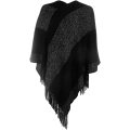 V-ringad elegant stickad sjal poncho med tofs