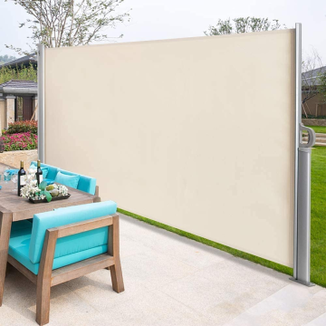 Beige Aluminum Patio Retractable Side Screen Awning for Privacy and Sunshade