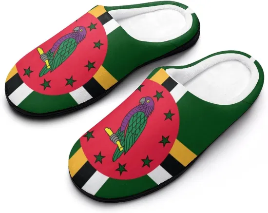 Custom Dominica Flag Cotton Slippers - Soft Fuzzy House Slippers for Winter Drop Shipping