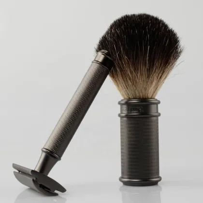 Classic Black Safety Razor Set with Black Badger Shaving Brush