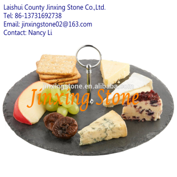 Factory Direct 1Tier Slate Serving Stand with Handle/Round Cheese / Cake Serving Slate Board Platter with Carrying Handle