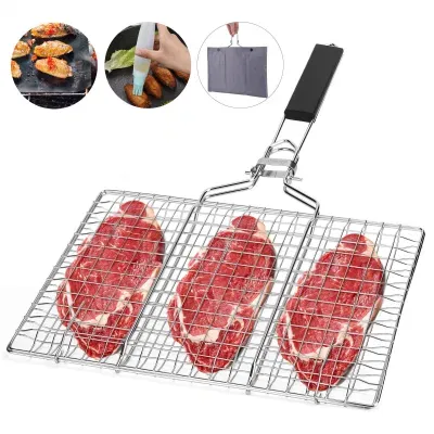Hot Sale Removable Handle Stainless Steel Fish Portable BBQ Grill Accessories Basket