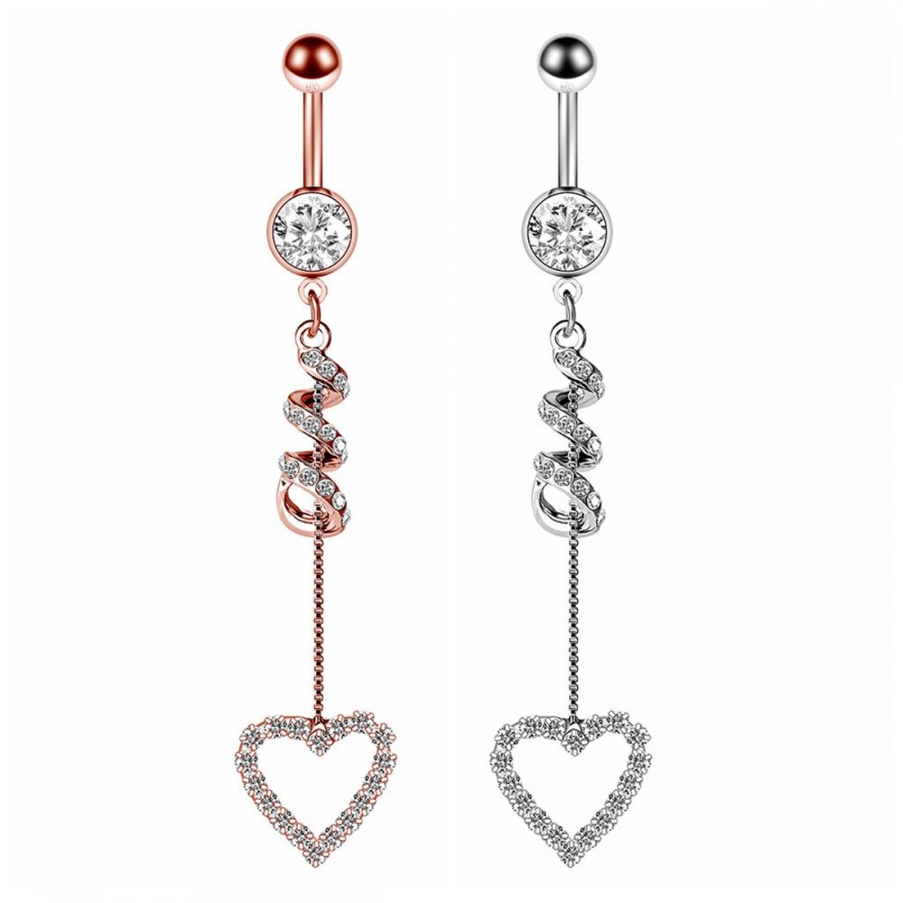 Anneaux de nombril en acier inoxydable pour femmes amour coeur nombril incurvé goujons d&#39;haltères Sexy balancent ventre corps Piercing ensemble de bijoux