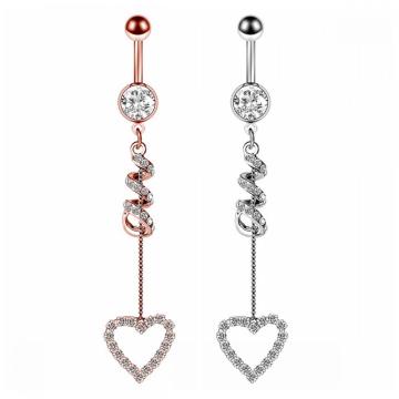 Stainless Steel Belly Button Rings for Women Love Heart Navel Curved Barbell Studs Sexy Dangle Belly Body Piercing Jewelry Set