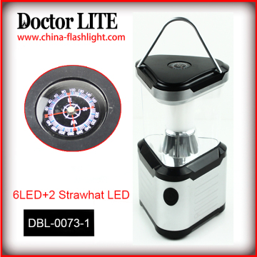 Dobra jakość 6LED+2 Strawhat LED Bateria awaryjna 4*D Outdoor Portable PS Light/Lantern z kompasem