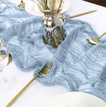 28x120 Inch Dusty Blue Boho Gauze Rustic Sheer Wedding Decorations: Perfect Table Runner for Bridal Parties and Cake Tables