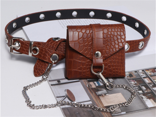 Premium Brown Crocodile-Embossed Mini Lipstick Belt Bag