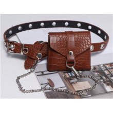 Premium Brown Crocodile-Embossed Mini Lipstick Belt Bag