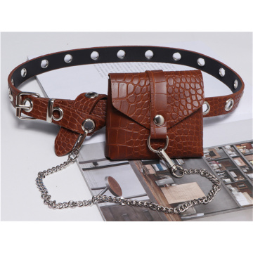 Mini Lipstick Belt Belt Premium Brown Crocodile