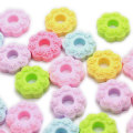 Resin Design Round Flower Biscuit With 6mm Holk for DIY Kids Bracelet Pendant Necklace Making