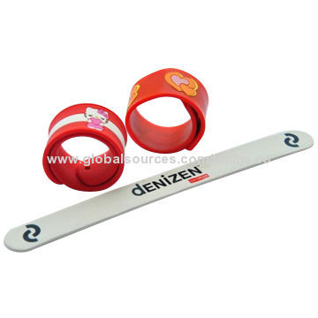Silicone Slap Bracelet with Embossed, Printed and Debossed Logos