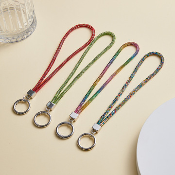 Crystal ID Badge Telefone Mobile Keychain Corda com cordão glitter, strass e design de malha - cinta de corda anti -perdida