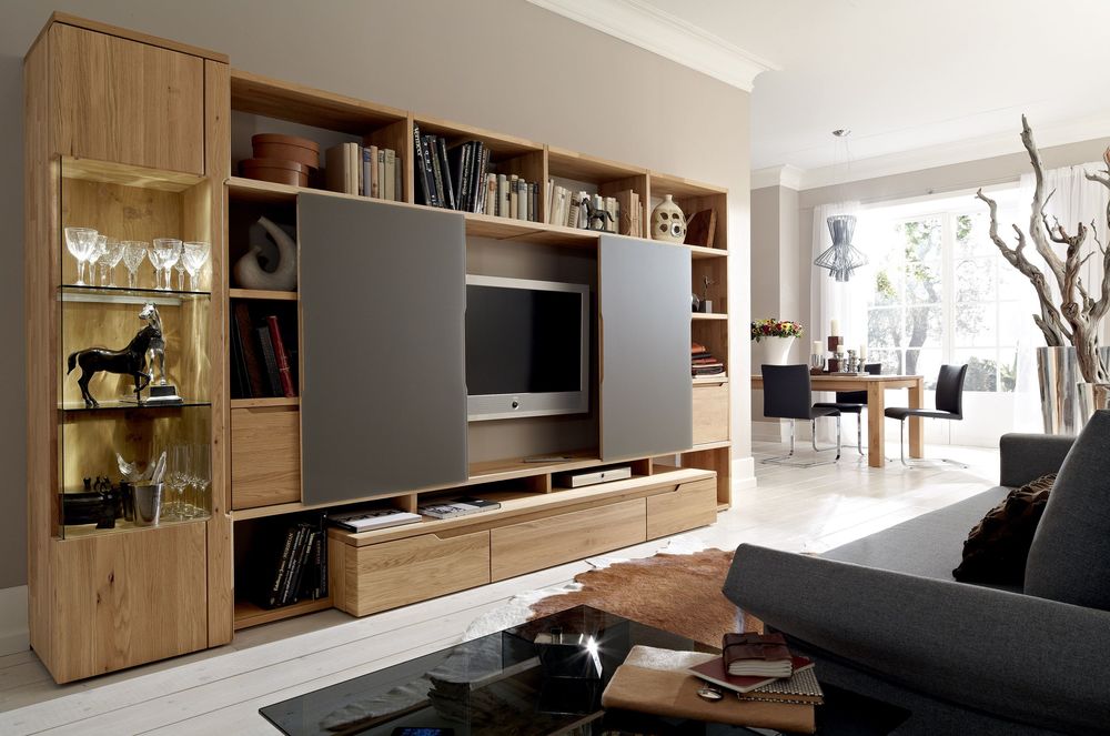 Armário de TV de parede completa moderna com exibição de vidro