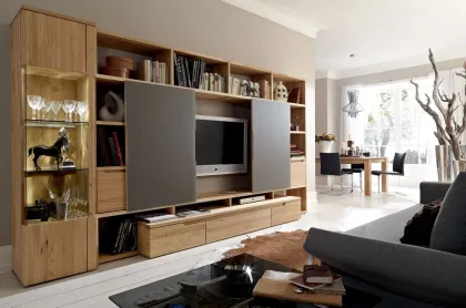 Modern Full Wall TV Cabinet with Glass Display