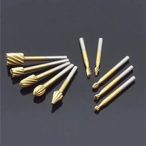 10pcs Set HSS Titanium Dremel Routing Rotary Milling Rotary File Cutter Wood Carving Carved Knife Cutter Tools Accessories