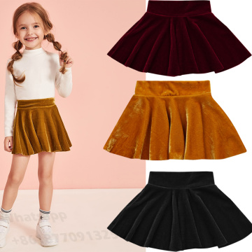 0-3Y Fashion Autumn Spring Baby Girl A-Line Skirts 3 Colors High-Waist Velvet Solid Color Pleated Princess Mini Skirt