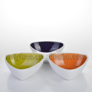 Set of 3 colored green purple,orange ceramic ice cream bowls serving bowl