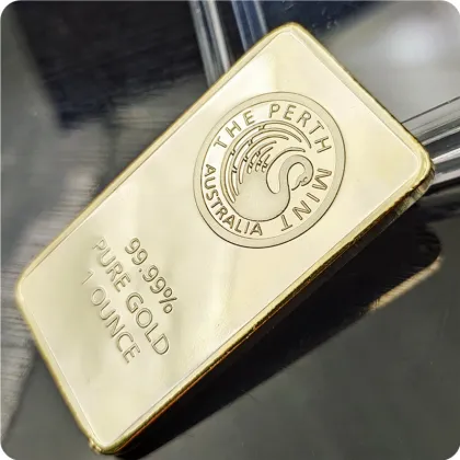Australia The Perth Mint 1 Ounce 99.99% Pure Gold Plated High Relief Replica Souvenir Token Gold Bar