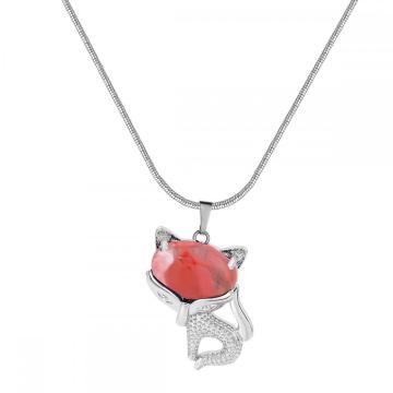 Cherry Quartz Luck Fox Necklace for Women Men Healing Energy Crystal Amulet Animal Pendant Gemstone Jewelry Gifts