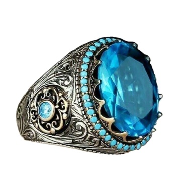 Vintage Crystal Agate Silver Ring for Men - Retro Natural Jewelry Accessory Gift