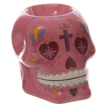 Day of The Dead Skull Oil Burner Tealight Holder Candle Wax Granule Dia de los Muertos Gothic Ceramic Mexican Floral Candy Skull