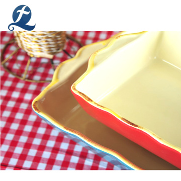 Wholesale baking tray rectangle ceramic bakeware with handle