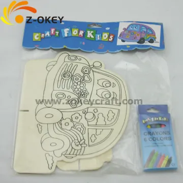 hot sale Wood toys carved car shape painting board with different color crayons
