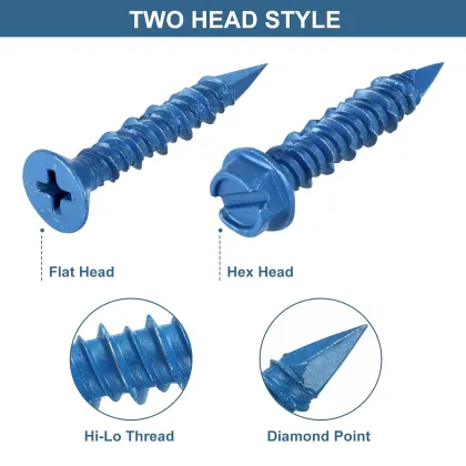 3/16\" x 1/4\" Blue Hex Flat Head Masonry Anchors | Masonry Screw Anchors | Concrete Anchor Screws