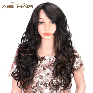 Aisi Hair Synthetic Black Body Wave Long Wavy Black Mixed Wig Heat Resistant Fiber Hair Wig For Black White Women Cosplay Wigs