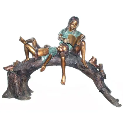 Outdoor garden decoration bronze children siting on bench sculpture statue