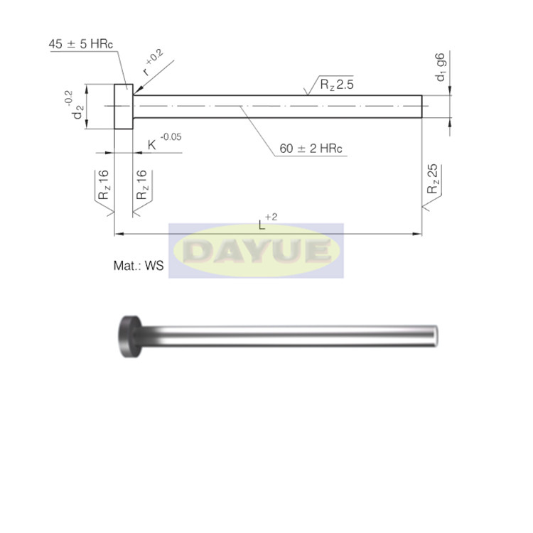 1 2210 Hardened Ejector Pin Cylindrical Head Din 1530 Iso 6751 Hardened Ejector Cylindrical Head Hardanedideal For Extraction Of Pieces On Moulds And Die Casting