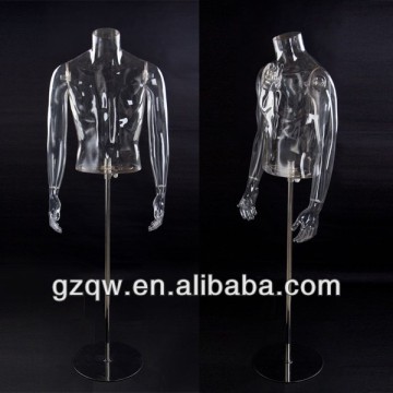 Hot sale transparent headless half body bust male torso tailors mannequin