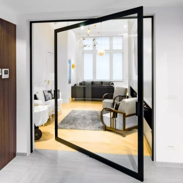 Modern Commercial Pivot Door: Frosted Glass Triple Glazed Aluminum Frame