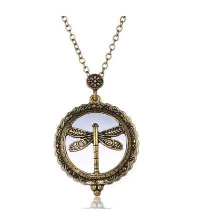 Antique long neck chain necklace with dragonfly pendant