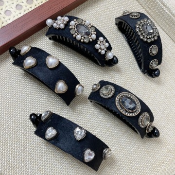 Elegant Korean Pearl Rhinestone Half-Circle Clips for Women's Ponytail
