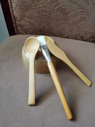 Bamboo Facial Tool Kits-Bowl,Spatula,Brush,Spoon