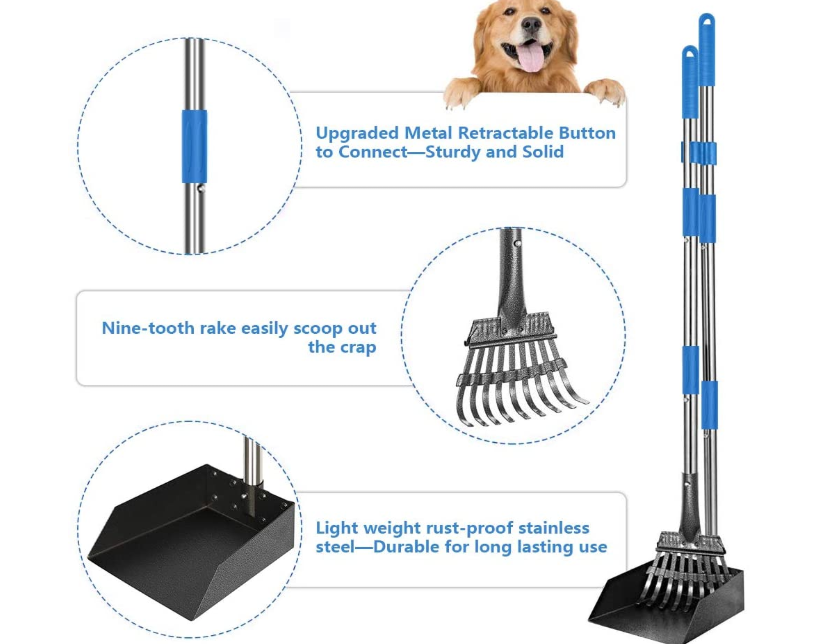 Long Handle Pet Poop Tray and Rake Set