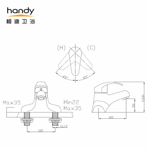 Water saving double hole single-handle basin mixer tap