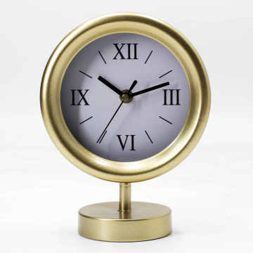 Golden Round Shape Desk Clock - Home & Office Decoration, Non-ticking Clock for Christmas Gifts