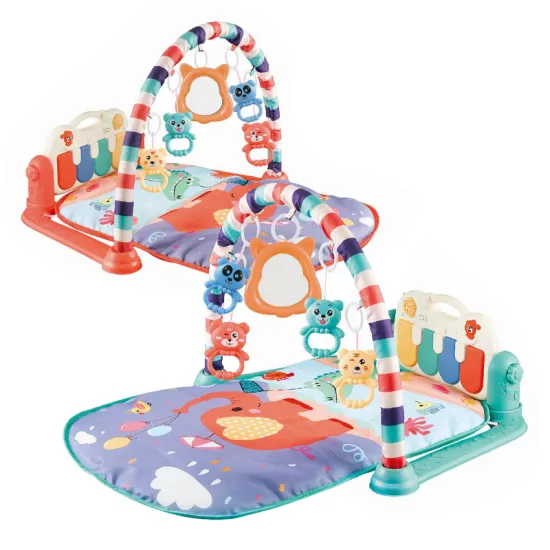 Padded Keyboard Baby Gym Play Mat with Musical Piano Toy and Hanging Rattles