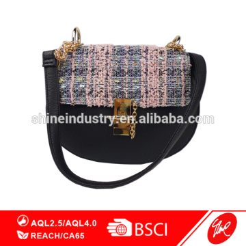 New Fashion Lady PU And Knitting Black Shoulder Bags