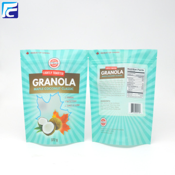 Resealable ziplock food packaging bag for granola