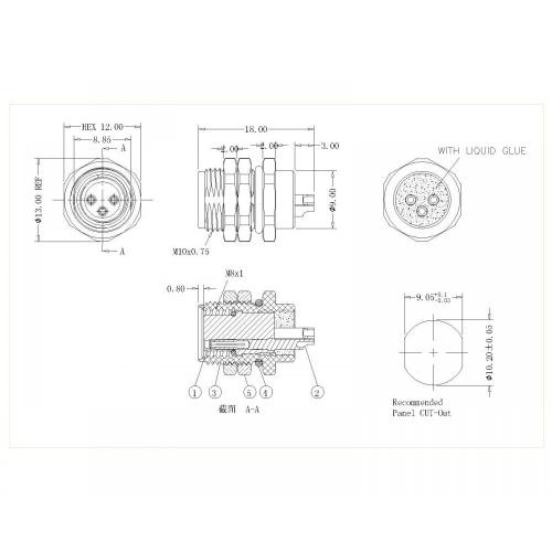 M8オスロックフロントシールドのないはんだタイプ