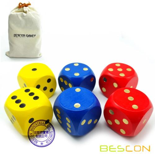 Bescon Big Solid 2 inch Wooden Dice Set of 6pcs - Large Gaming Dice Set 2" with Drawstring Canvas Bag - Large Wood Dice Set