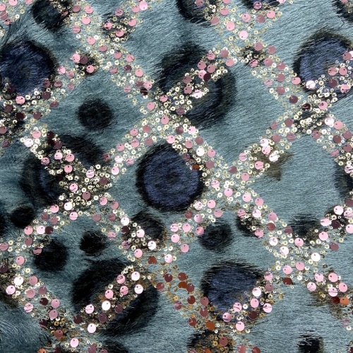Kain Sulaman Bulu Berjumbai Leopard Print Knit Sequin