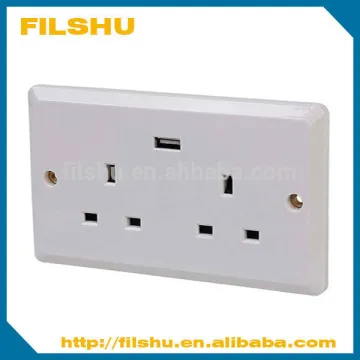 UK usb wall socket 220V twin gang switched